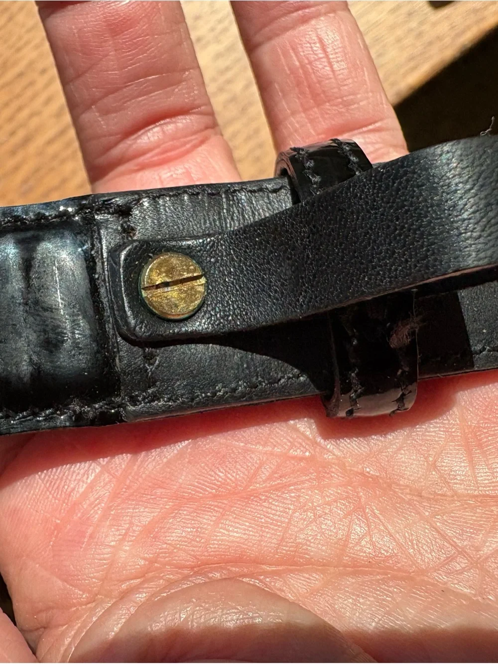 Vintage Ralph Lauren Patent Leather Belt Gold Toggle Equestrian England Designer